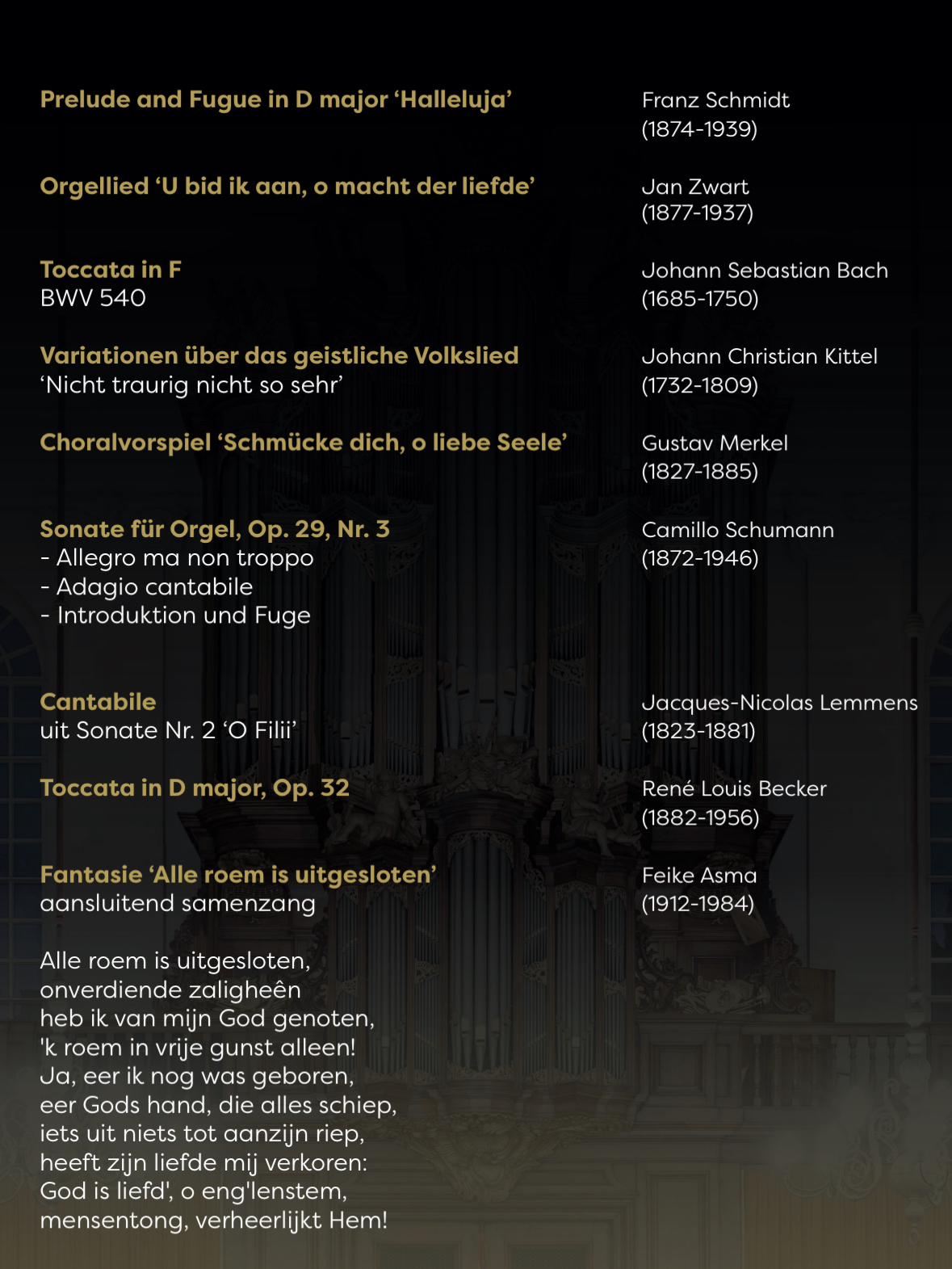 Programma - Jubileumconcert – Vincent de Vries – Den Haag