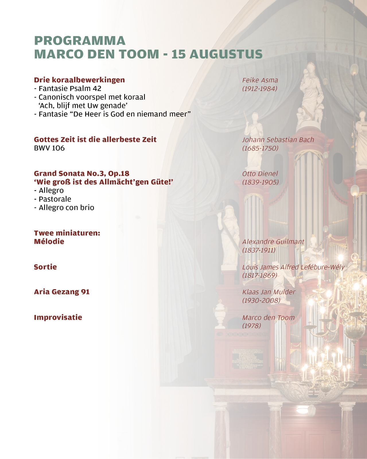 Programma - Marco den Toom in Grote Kerk Hasselt – 2026